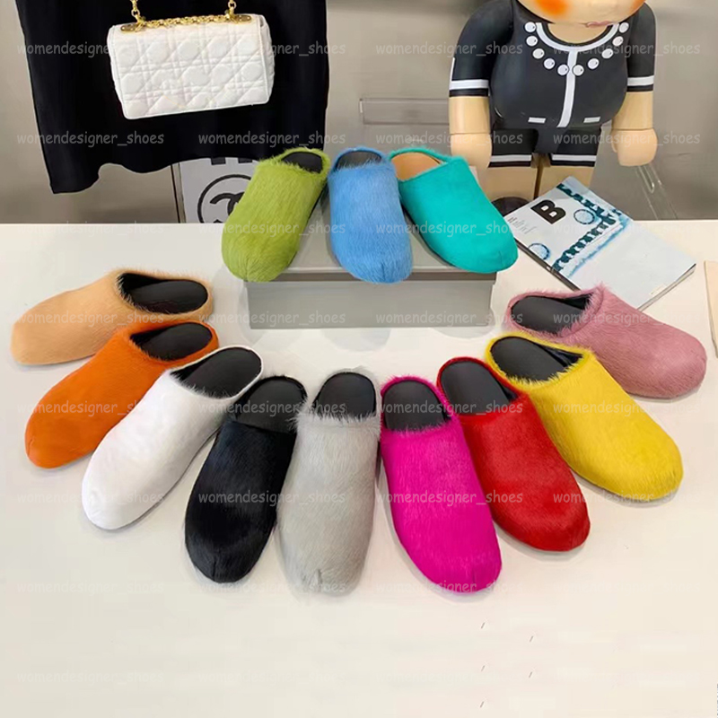 Designer Clogs Slides Fussbett Sabot Slippers Calfskin Flat Fur Long Hair Fashion Genuine Leather Women Men Scuffs Beach Slide Slip On Size 46-image-947488709