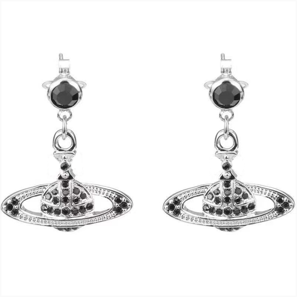 Designer quality High Version Queen Dowager Full Diamond Flat Saturn Classic Light Luxury Earrings