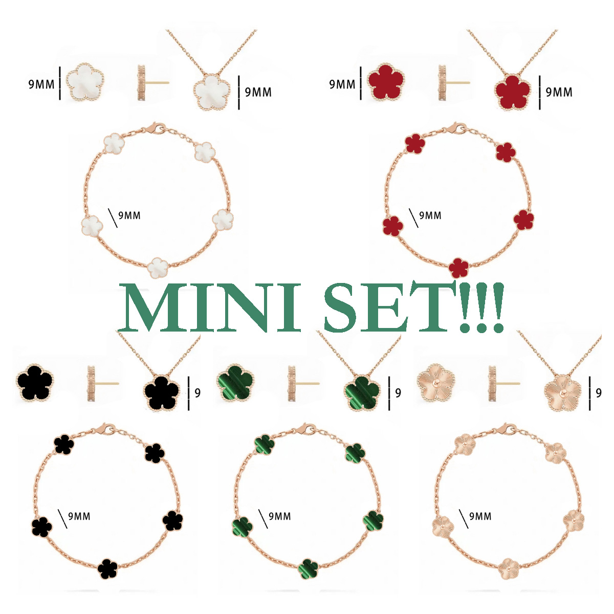 9mm mini clover bracelet sterling silver rose gold jewelry sets luxury necklace classic light pink pearl onyx bracelet earrings desinger jewelry set