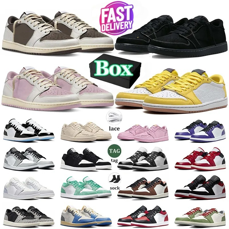 travis shoe 1 low basketball shoes mens trainers Reverse Mocha Black Phantom Military Blue Fragment high 1s lows outdoor sports sneakers with box