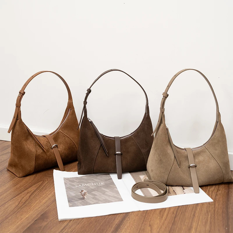 Womens Natural Suede Leather Shoulder Bags Female Soft Cowhide Durable Crossbody Bag Ladies Fashion Trend Commute Handbags 251103