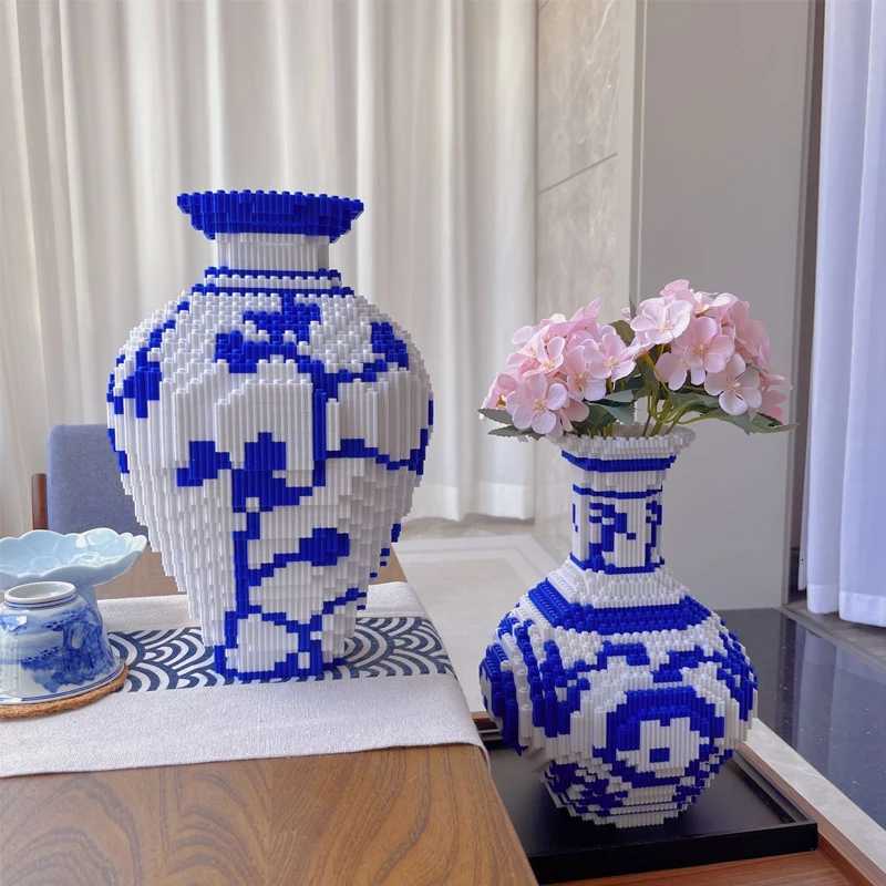 28cm Creative DIY Chinese Sle Blue and White Porcelain Vase Puzzle Building Block Educational Boy Toys for Children Brick Gift K260311-image-1097060284