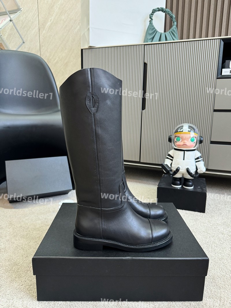 Worldseller1 Top qualité mode automne et hiver bottes hautes pull en cuir bout rond pour femmes bottes d'équitation hautes bottes de créateur élé