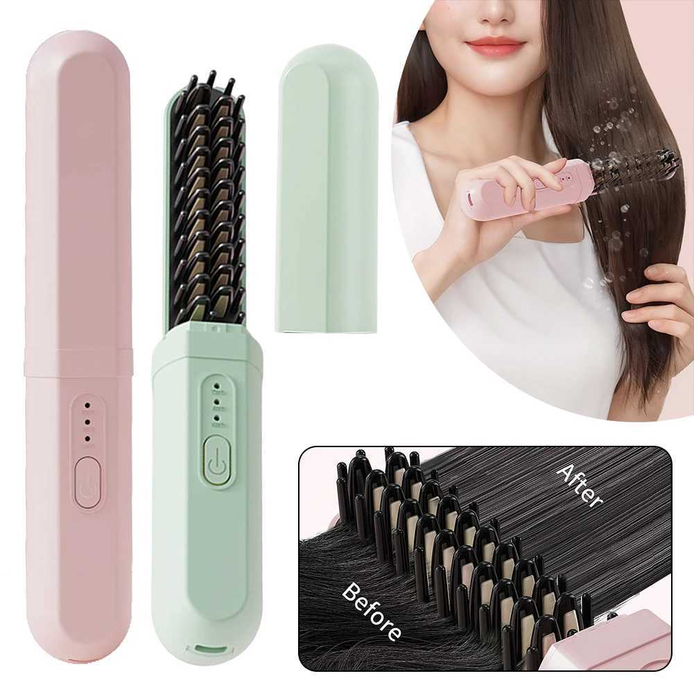 Cordless Hair Straightener Brush 2 in 1 Ionic Travel Flat Iron Portable Mini Hair Straightener Curler for Women J251114-image-1083087225