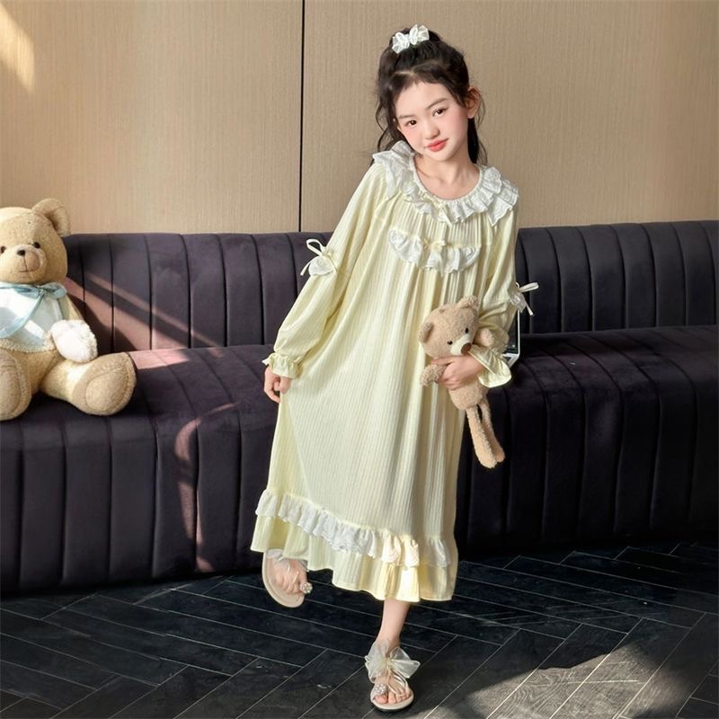 D615 Girls&#039; nightgown, spring and autumn 2025 new style, children&#039;s long-sleeved princess style dress, for medium and large children, h-image-1083134458