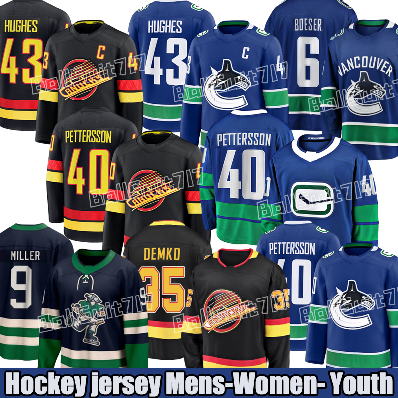 #43 Quinn Hughes Vancouver CanucksS jersey #40 Elias Pettersson #9 J.T. Miller #6 Brock Boeser Conor Garland Kevin Lankinen Thatcher Demko Jake D-image-929495850