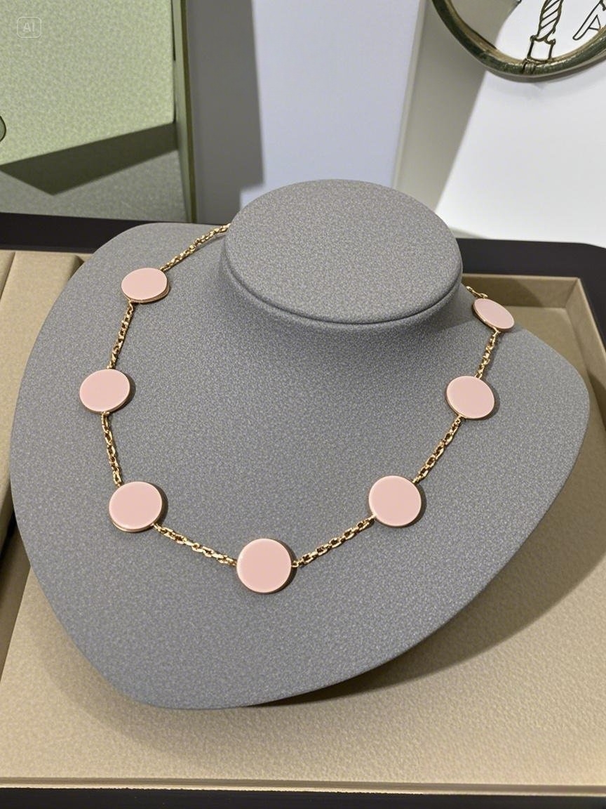Luxury necklace for women, master quality light pink mother of pearl, V gold ten flowers, comes with a perfect gift box