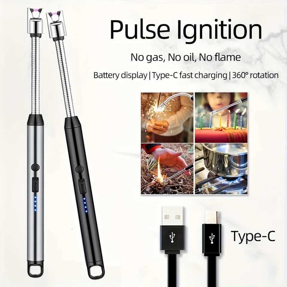 Electronic Lighter 360 Outdoor Kitchen C Type Rechargeable with Safety Lock Suitable for Candle Gas Stove Smoke Accessories New Y251104-image-1083204347
