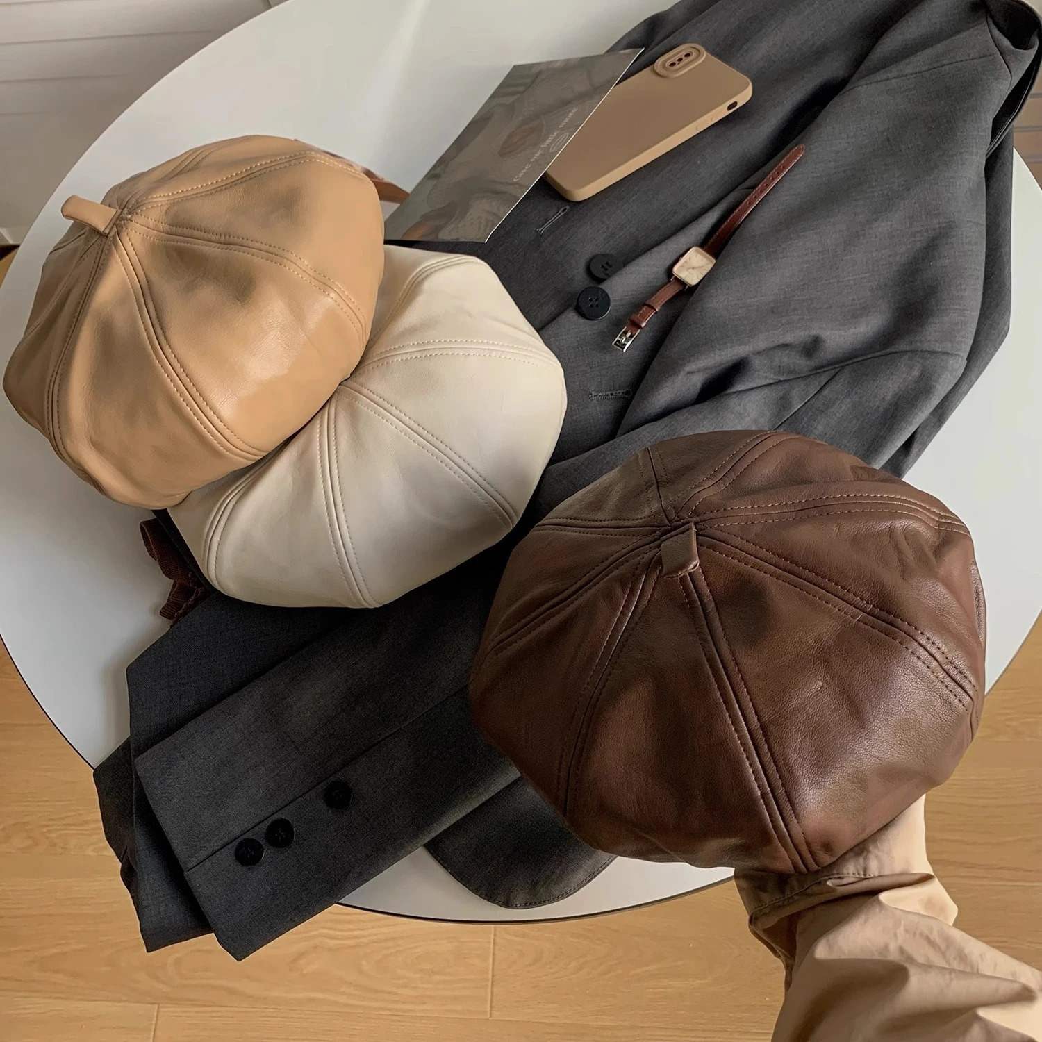Beret Leather Balck Hat PU Womens Autumn Winter Art Octagonal Hat Retro Painters Hat Outdoor Travel Berets 251104 M260804
