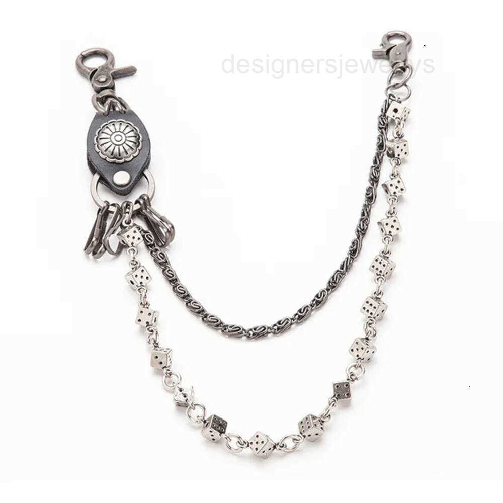 Y2k Chrome Hip Jean Hop Dark Punk Style Dice Skeleton Waist Chain Biker Wallet Belts Chain Skull Charm Leather Gothic Rock Pants Trousers Waist Key
