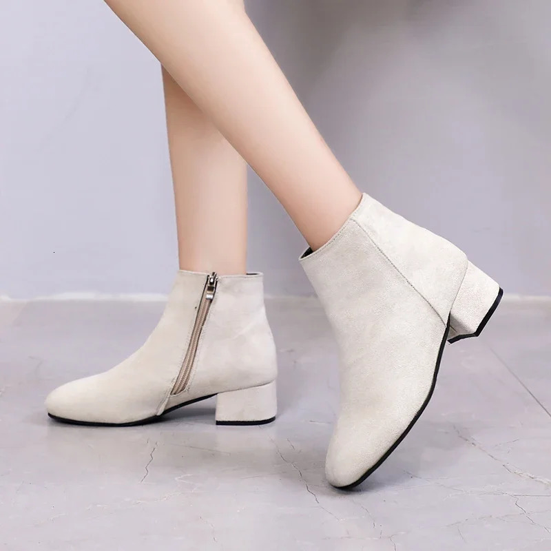 Womens Winter Boots Suede Dress Women Warm Boots Fashion Mid-Heel Wool Warm Womens Ankle Boots 251105