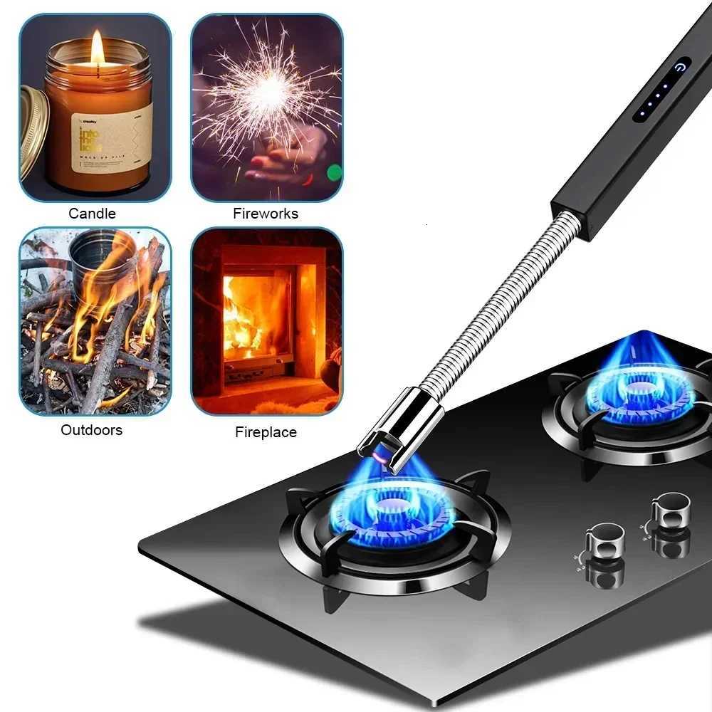 Windproof Arc Flameless Plasma Lighter Electric USB Lighter Long Candle Kitchen Barbecue Gas Stove Ignition Gun Camping Tool Y251104-image-1083202037
