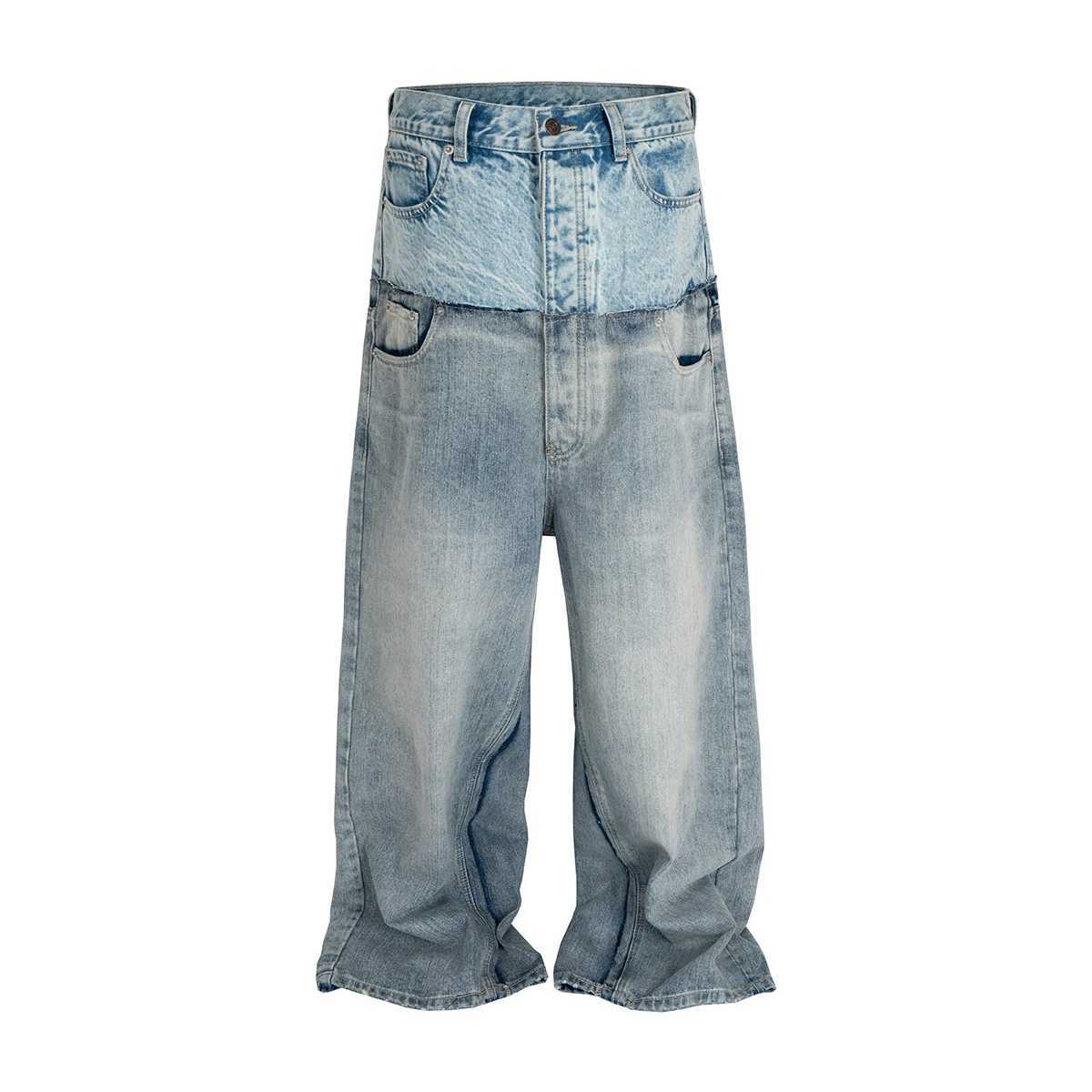 CUT-UP Double couche Double taille Patchwork Baggy jean pour hommes et femmes droit décontracté pantalon en Denim ample surdimensionné H260615