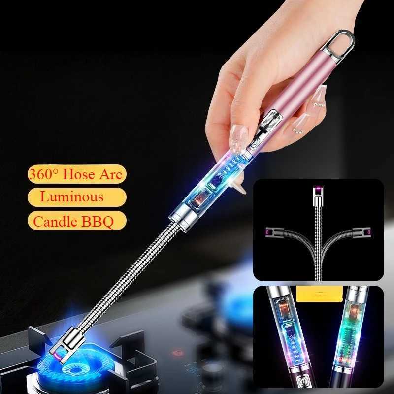Camouflage 360 Hose Arc Charging Lighter Extended Handle Transparent Luminous Ignition Gun Ignitor Candle BBQ Accessories Tools Y251104-image-1083203344