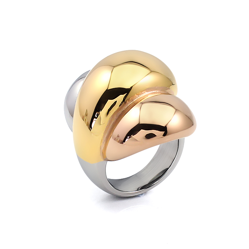 Waterproof Chunky Stainless Steel Croissant Bump Screw 3 Color Finger Rings 18K Gold Plated Silver for Engagement for Girls