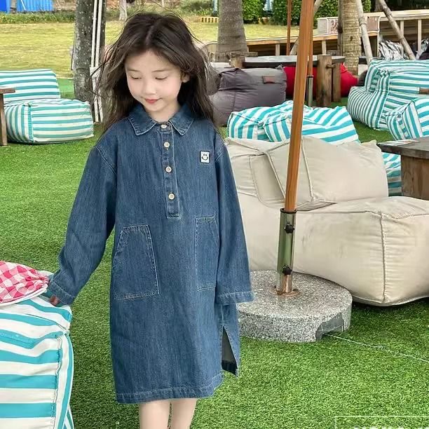 D626 Girls&#039; dresses, spring and autumn 2025 new style, fashionable children&#039;s clothing, early spring denim skirt, girls&#039; spring dr-image-1083307206