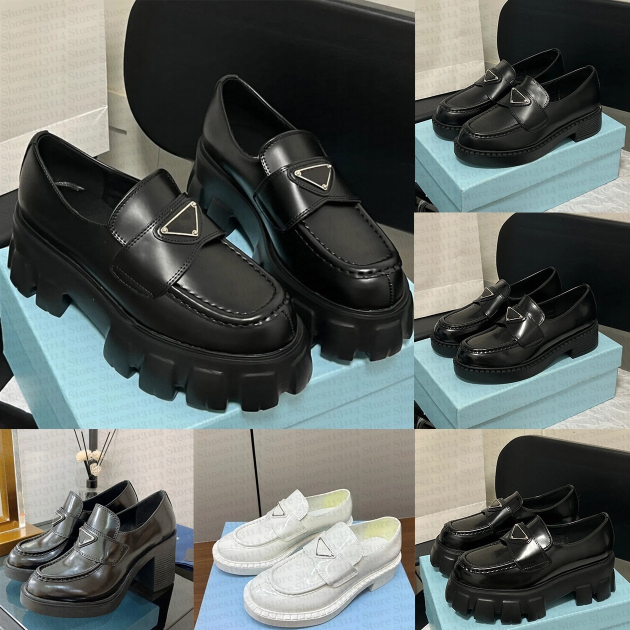 Designer Loafers Platform Dress Shoes Luxury Womens Monolith Ladies Moccasins Chunky Sole Black Loafer Rushed Slipper Pumps Patent Matte Trainers-image-923782218