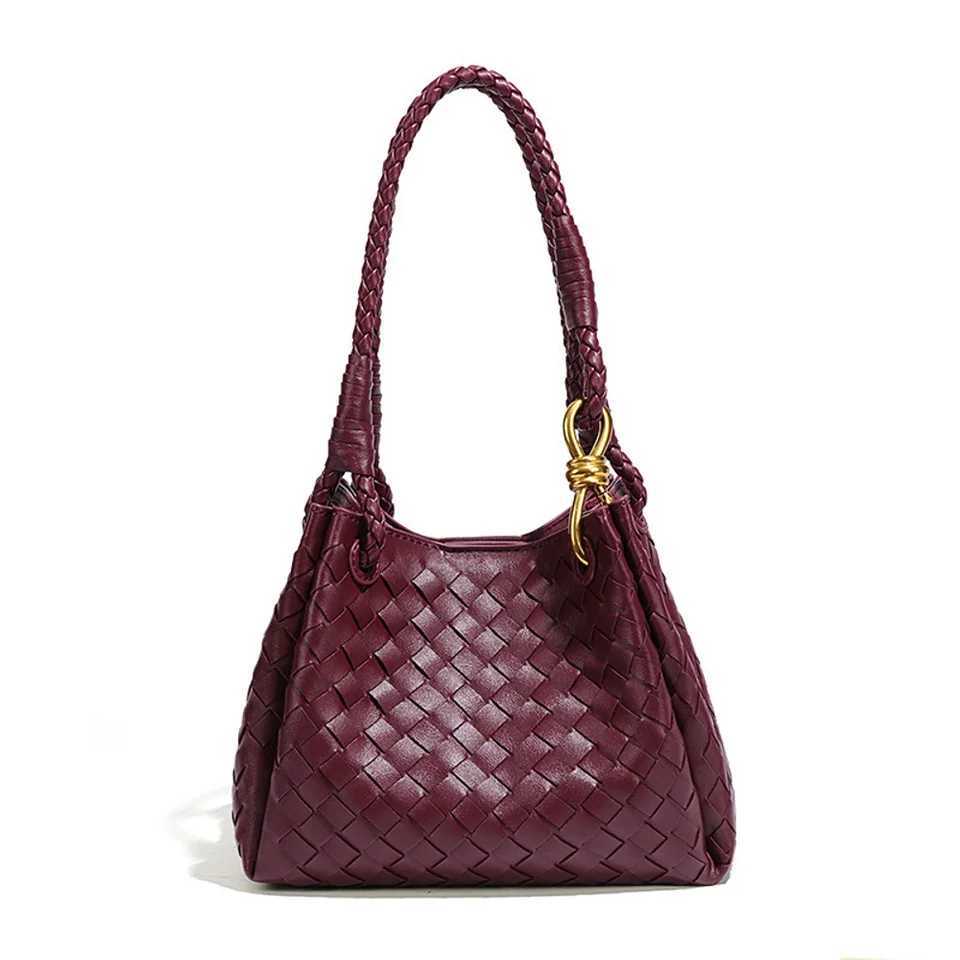 Personalized Retro Woven Plaid Bucket Bag British Style Light Luxury Versatile Womens Handbag Large Capacity Commuter Bag W251104