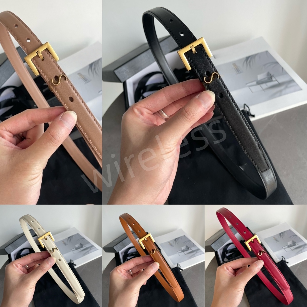 Ceintures pour femmes Ceinture en cuir véritable pour femme Ceinture pour homme Ceinture à boucle dorée fine 2 cm avec boîte