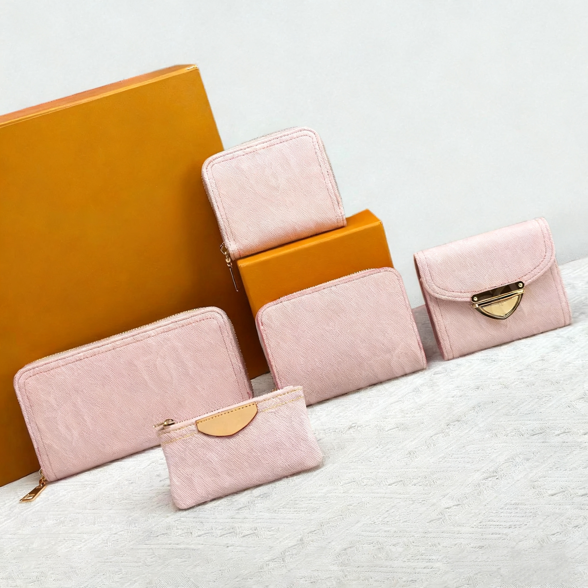 Womens pink designer denim Luxury small Wallets For Women Denim coin purse key pouch Designer short wallets pink Jean Wallet Long zippy wallet cl