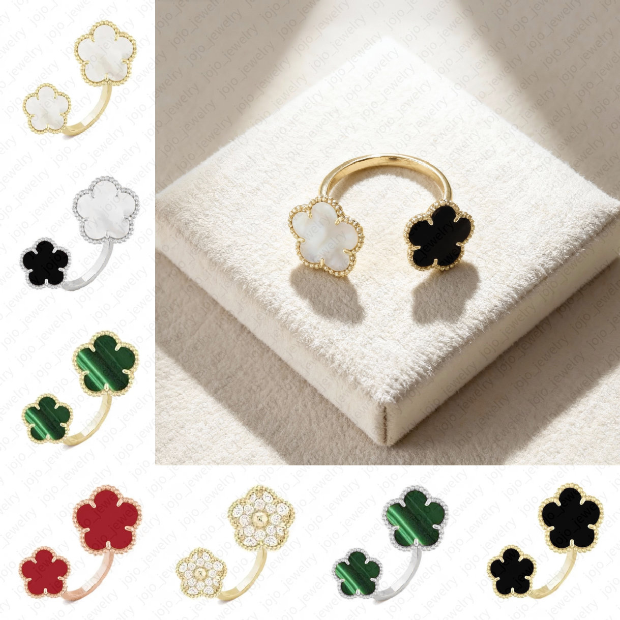 designer ring luxury designer jewelry women diamond ring 15mm double clover ring fashion two flower good charm mother of pearl ring stainless ste-image-1083268982
