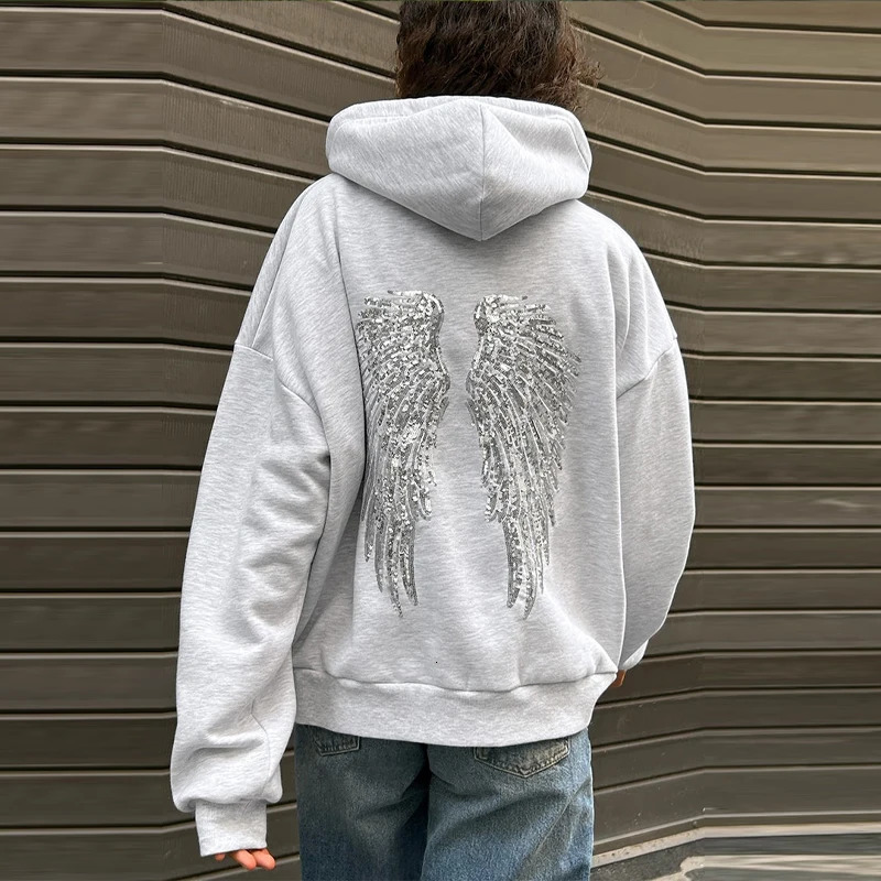 Shiny Wing Print Hoodie Womens Loose Long Sleeve Pullovers Tops Tight Yoga Pants 2025 Two Piece Set Versatile Lady Outfits 251105