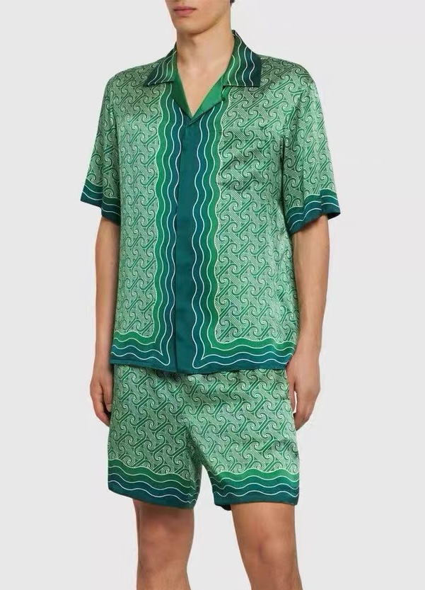 2026 Casabalnc Top Quality Designer Silk Summer Thin All-Match Straight-Leg Shorts Unisex Retro Loose Print Hawaii Beach Short-sleeve Cardigan Si