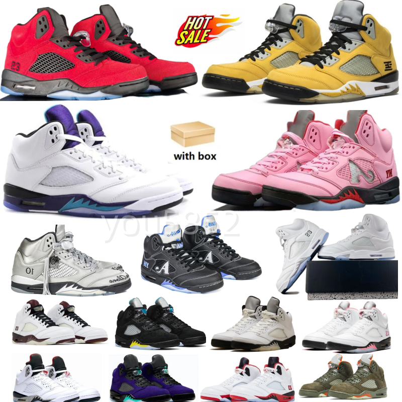 2026 Fire Red 5 Chaussures de basket-ball Designer extérieur noir raisin métallique 5s Awake Arctic Black Tongue réimaginé Violet Ore Wolf Grey M