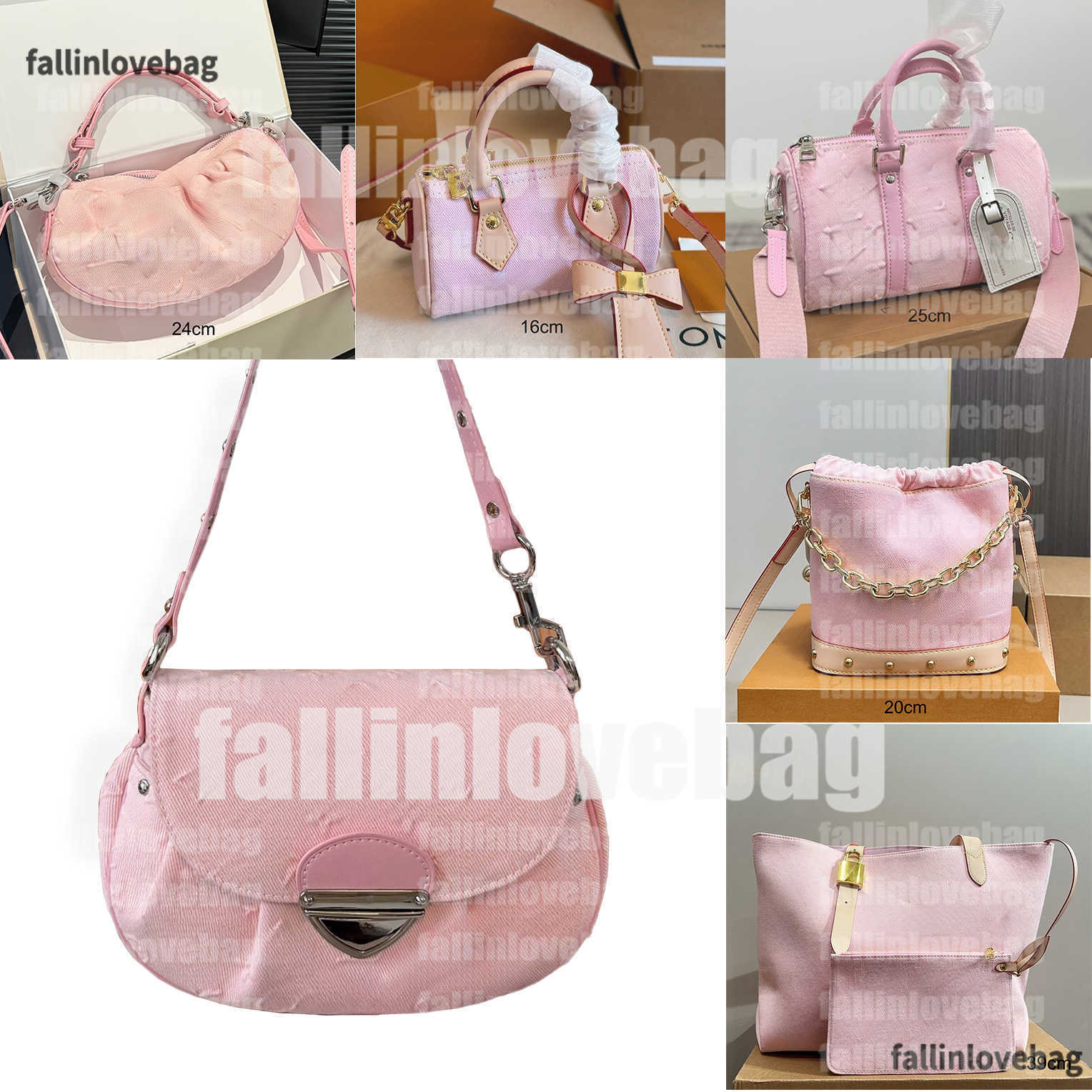 Sunset Pink Jean Sac Designer de luxe Rose Denim Nano Épaule Hobo Sac à bandoulière Poignée Shopping Cluth Cordon Fourre-tout Pochette Sac à main