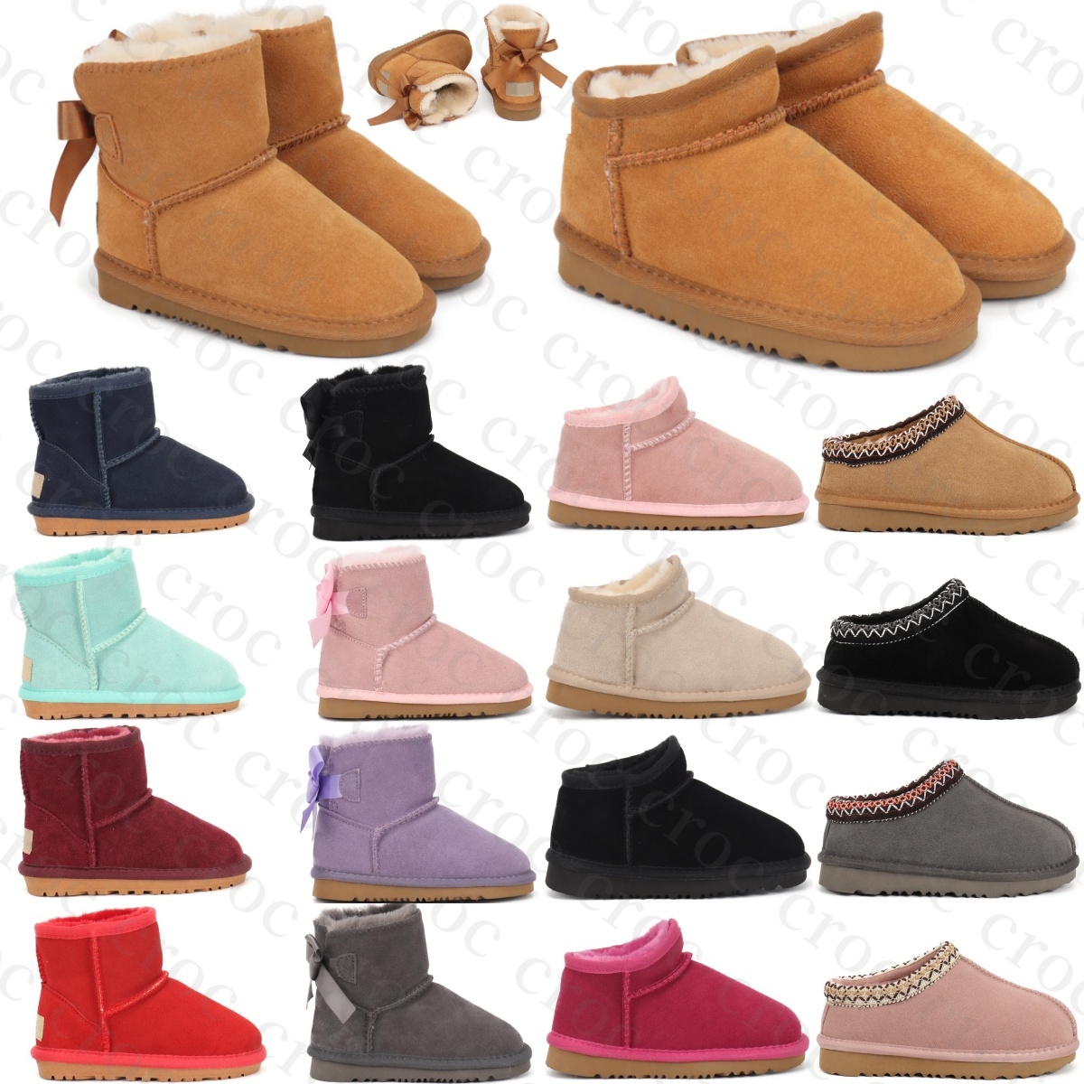 Tasman Classic kids shoes Ultra Mini Snow Boot Australia Girls Designer Bow Bailey Children baby Toddlers Winter Warm Classic Booties Youth Fur B-image-862059726