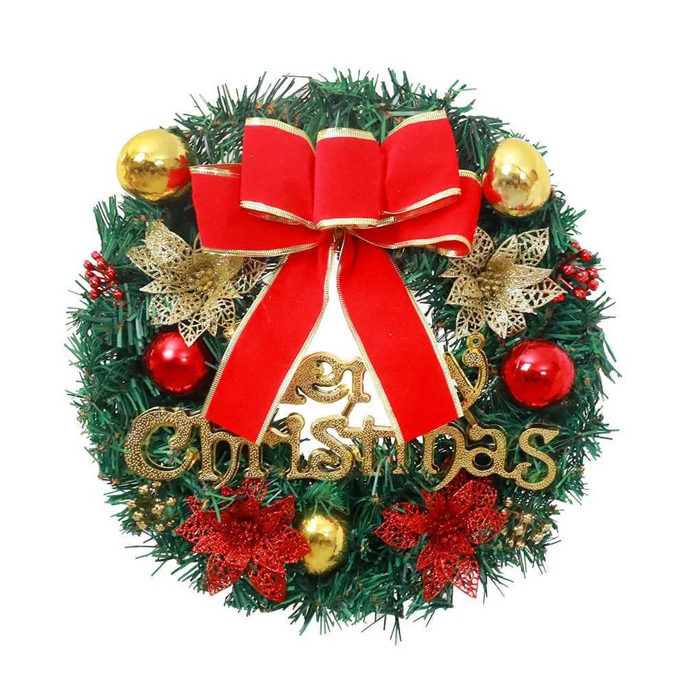 Christmas Wreath with Bow Pinecone Garland - All-Weather Plastic Indoor/ Door DecorationEasy To Hang Holiday Party Decor H251106-image-1083452771