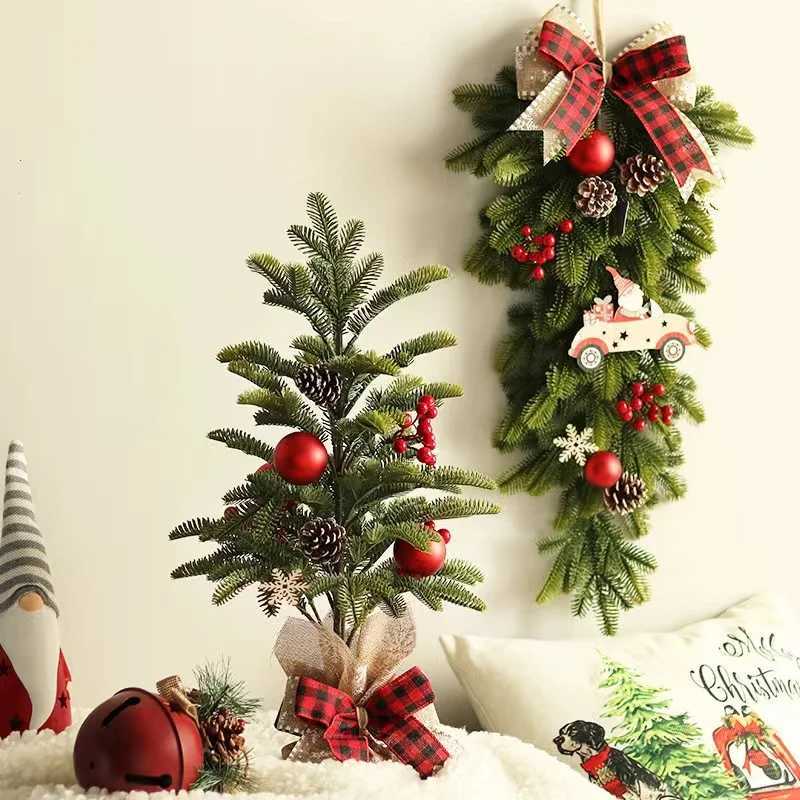 Christmas Wreath Artificial Pine Cone Red Berry Garland Hanging Front Door Wall Decor Wreath Mini Desktop XMAS Tree Ornament H251106-image-1083454352