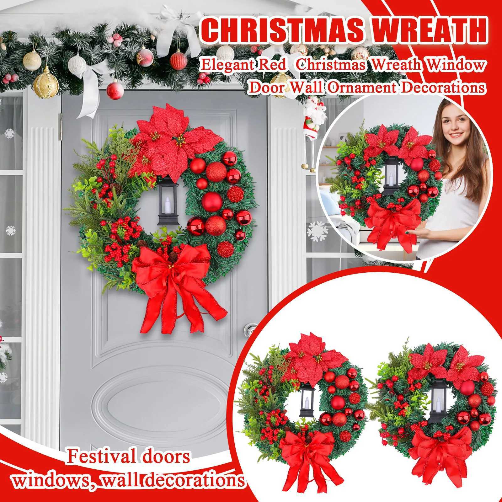 Elegant Red Christmas Wreath Champagne Christmas Wreath Window Door Wall Ornament Decorations Suministros NavideOs H251106-image-1083453303