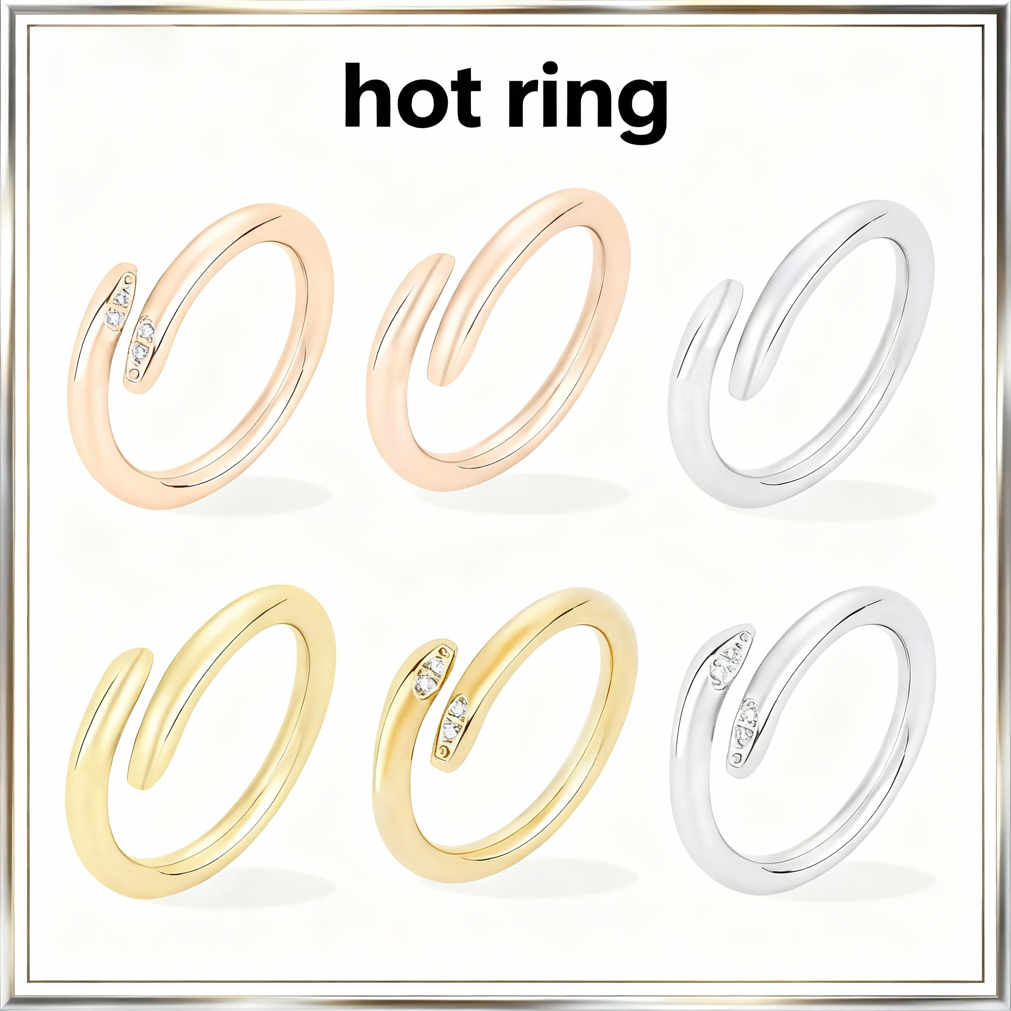 love rings for women designer jewelry engagement ring women men Top quality 18K Gold Plated woman engagement ring couple lover nail rings jewelry-image-1083496005