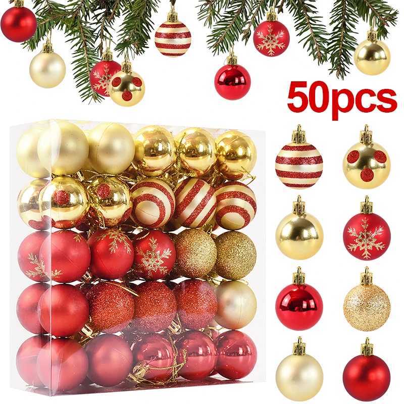 50Pcs/box Christmas Tree Balls Ornament Red Gold Hanging Bauble Pendant 2025 Christmas Decoration for He 2026 New Year Gifts H251106-image-1083451845