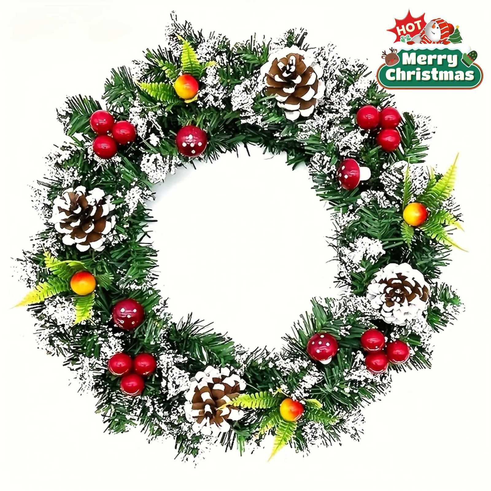 ic Christmas wreath holiday wreath handmade Christmas tree decoration simated shro red fruit wreath H251106-image-1083452163