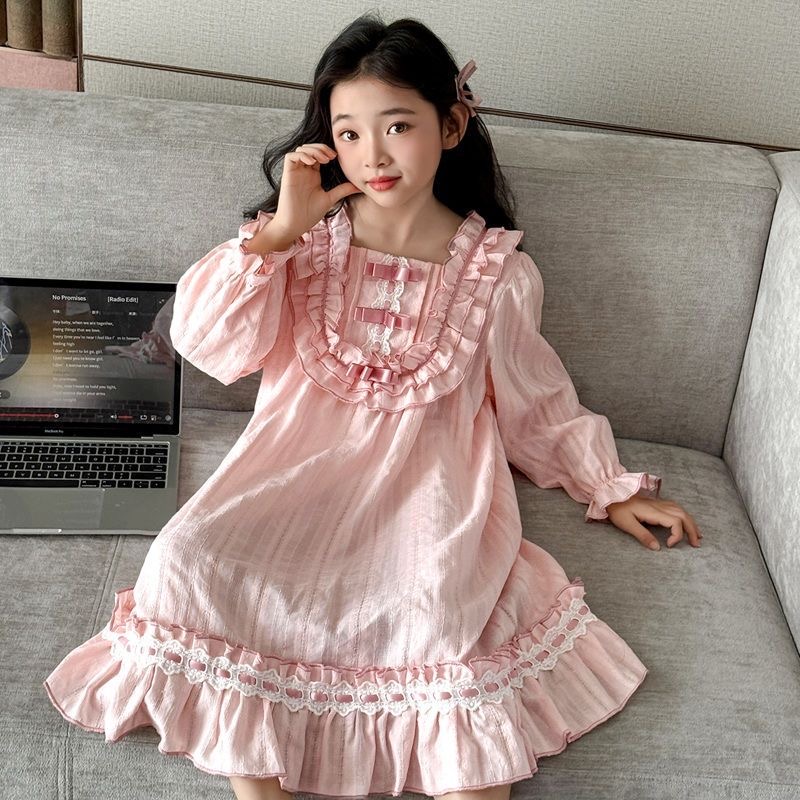 D630 Elegant and princess-style dress for middle and older girls, new autumn and winter fashion school uniform solid color dress-image-1083496759