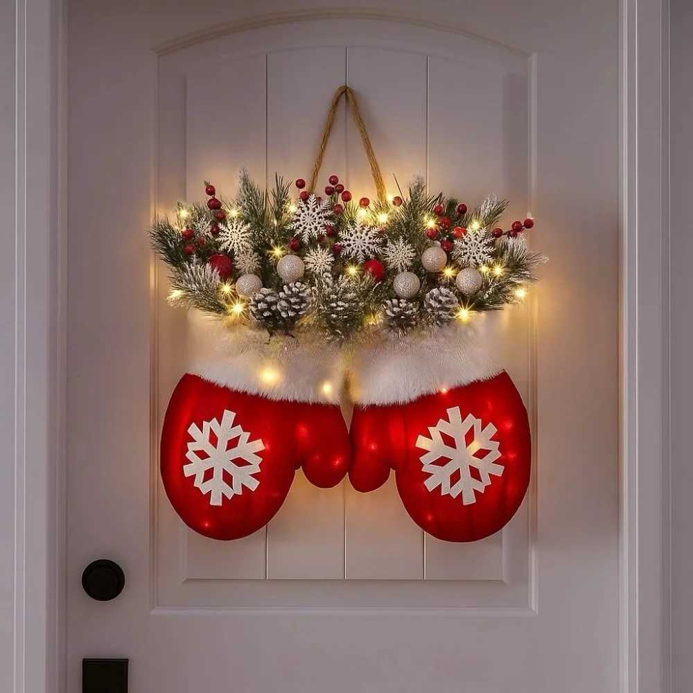 2026 New Glowing Christmas Mitten Wreath Twinkling Christmas Glove Wreath H251106-image-1083452504