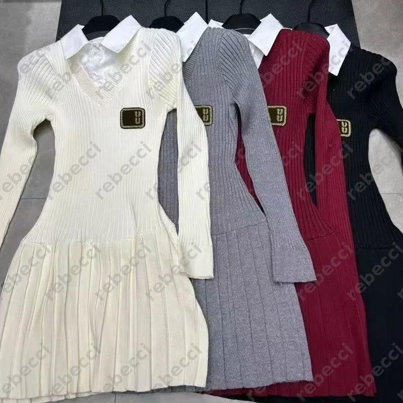 Spliced Knit Dress For Women Autumn Sexy Birthday Dresses classic Letter Two Polo Collar Shirts Winter Base Pleated Short Skirt S-2XL CSD2511061