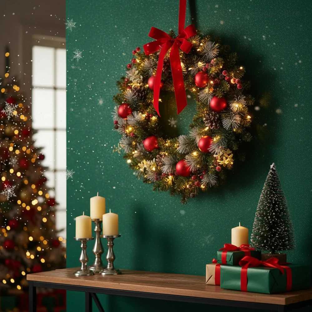 Led Christmas Wreath Artificial Garland with Pinecone Red Berry Xmas Wreath Lights for Front Door Wall Holiday Party Supplies H251106-image-1083452182