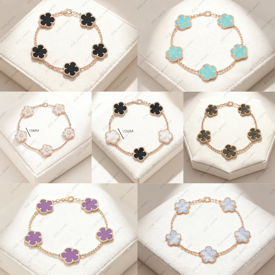 rose gold bracelet jewlery designer for women 4 clover bracelet mother of pearl 15MM colorful flower Y2K top quality luxury designer bangle charm br