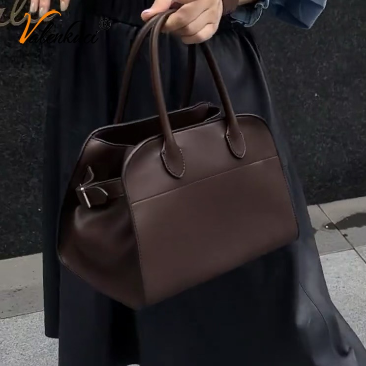 The R European and American Fashion Top Layer Cowhide Margaux 10 Capacity Tote BagReal Leather Designer Handbag High Quality Large Casual Retro Tote