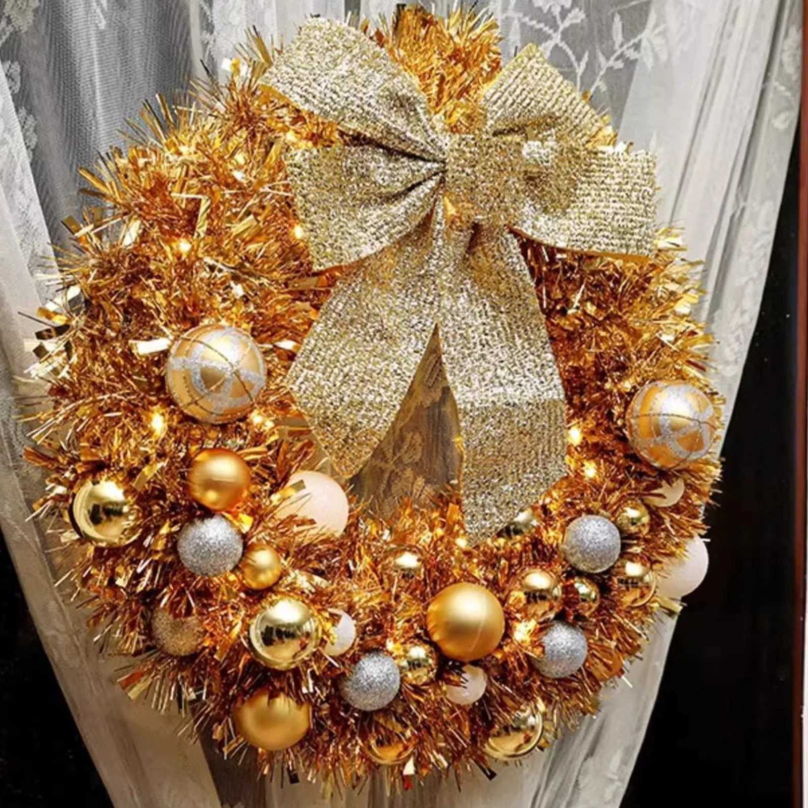 D45cm Christmas Garland Exquisite Glitter Xmas Wreath With Ball Bowknot 2025 Navidad New Year He Party Decoration Props H251106-image-1083452818