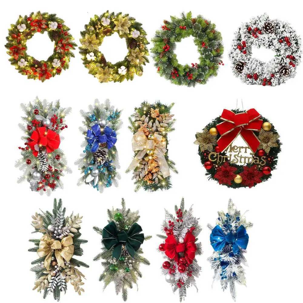 Christmas Garland Decoration with Spruce Pine Cones Berry Ball 40CM Wreaths Ornaments Realistic PVC Light Up for Indoor Outdoor H251106-image-1083452988