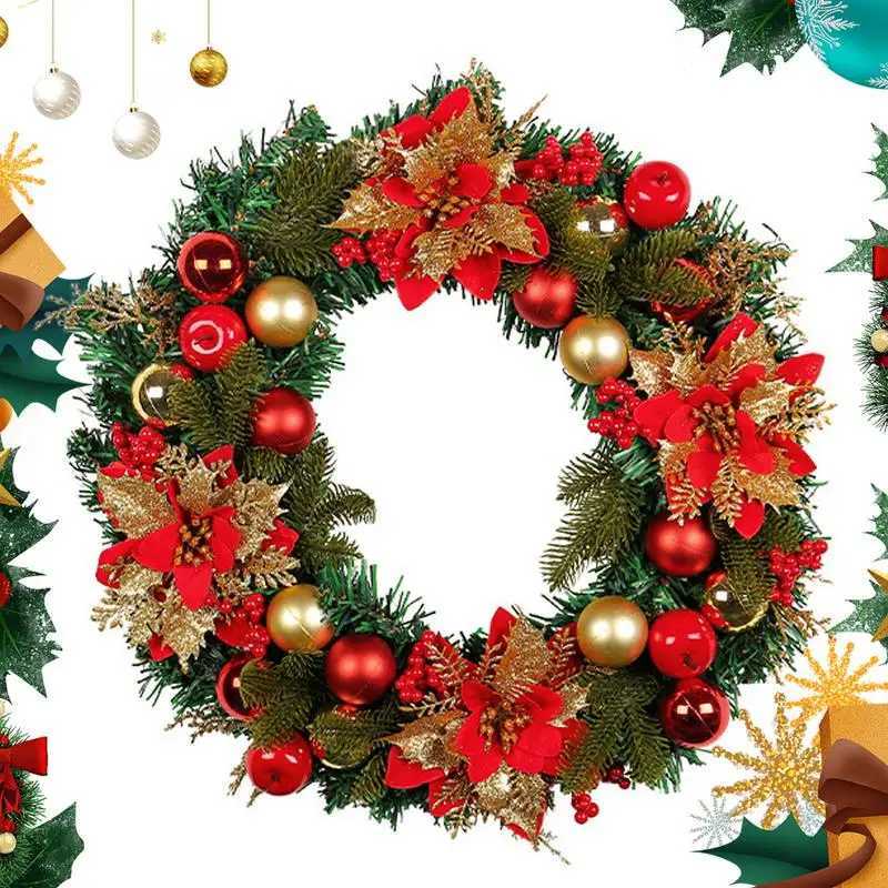 40cm Large Christmas Wreath for Door Window Hanging Artificial Garland Berries Balls Rattan Wreath New Year Christmas Ornament H251106-image-1083451659
