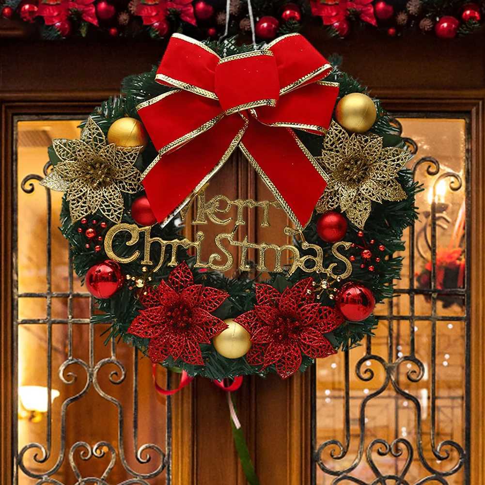 Christmas Door Decor Wreaths Realistic Hanging Wreath Garland Decoration Versatile Bow/Berry/Santa/Reindeer for He Party Decor H251106-image-1083453648