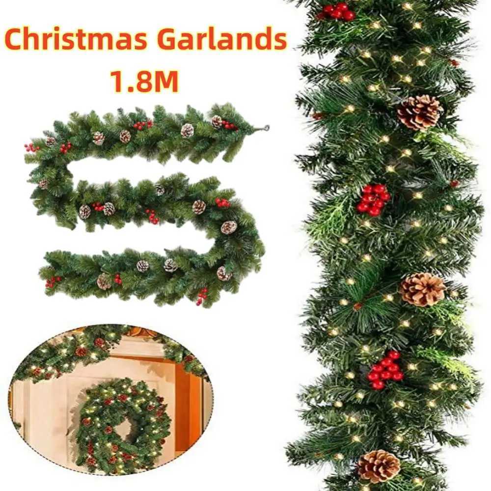 Christmas Garlands With Pinecones Red Berries Artificial Christmas Wreaths For He Xmas Tree Stairs Door New Year Decoration H251106-image-1083454212