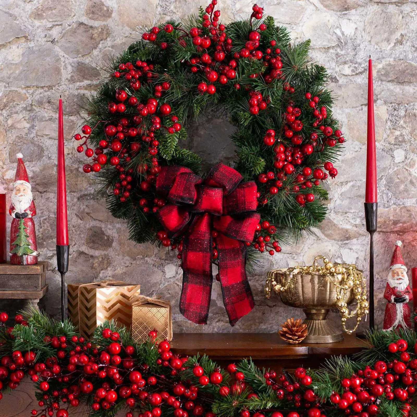 Christmas Artificial Red Berry Wreath For Front Door Red Bow Door Hanging Wreath Indoor Outdoor Xmas Decoration New Years Decor H251106-image-1083451974