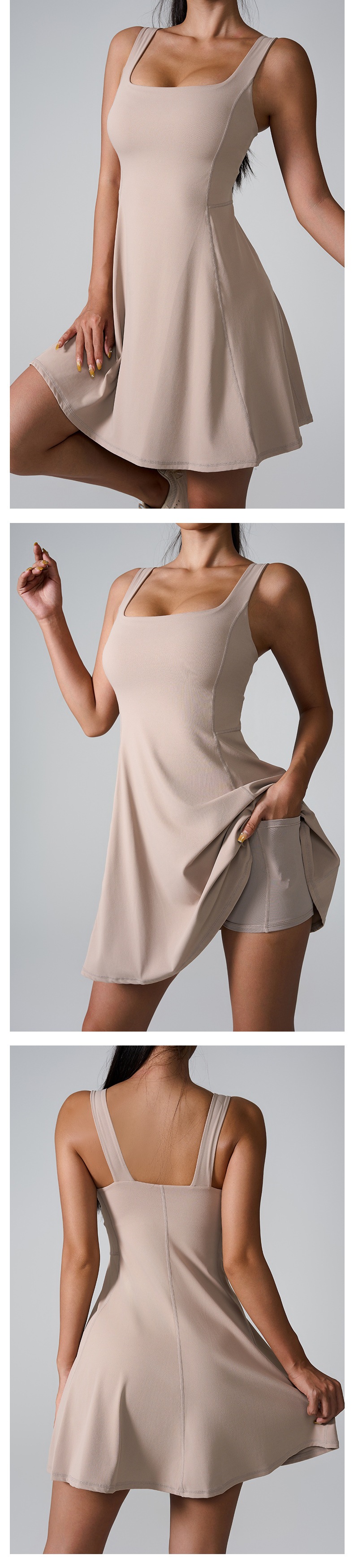 (557) Robe de sport sexy polyvalente avec coussinets de soutien-gorge pour éviter l'exposition, robe de course et de fitness