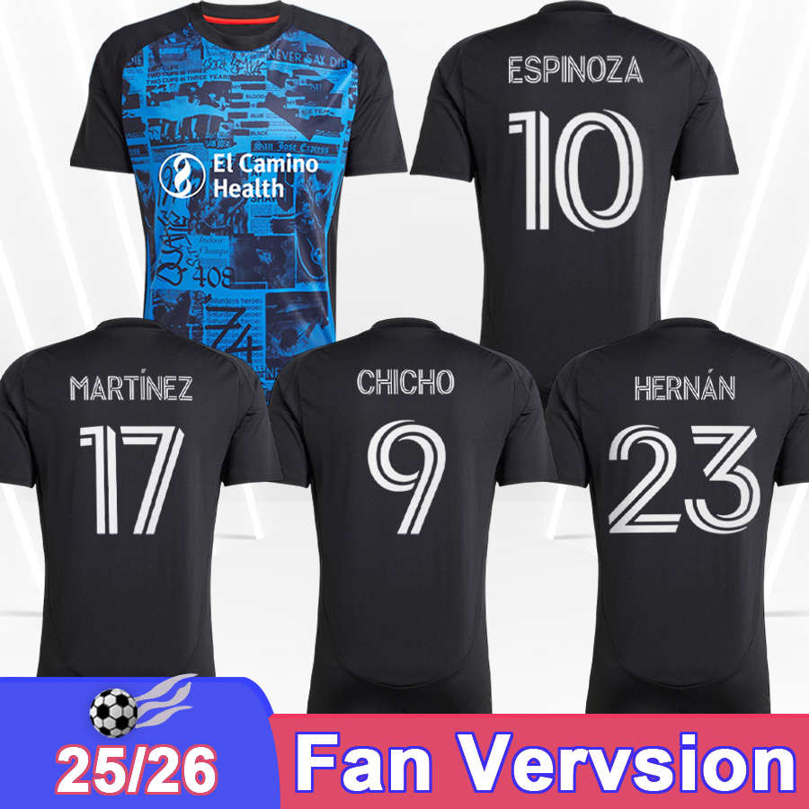 25 26 San Jose EarTHQuakes Mens Soccer Jerseys RODRIGUES TSAKIRIS VERHOEVEN MENDOZA ESPINOZA MARIE Home Football Shirt Short Sleeve Adult Uniform-image-976069889